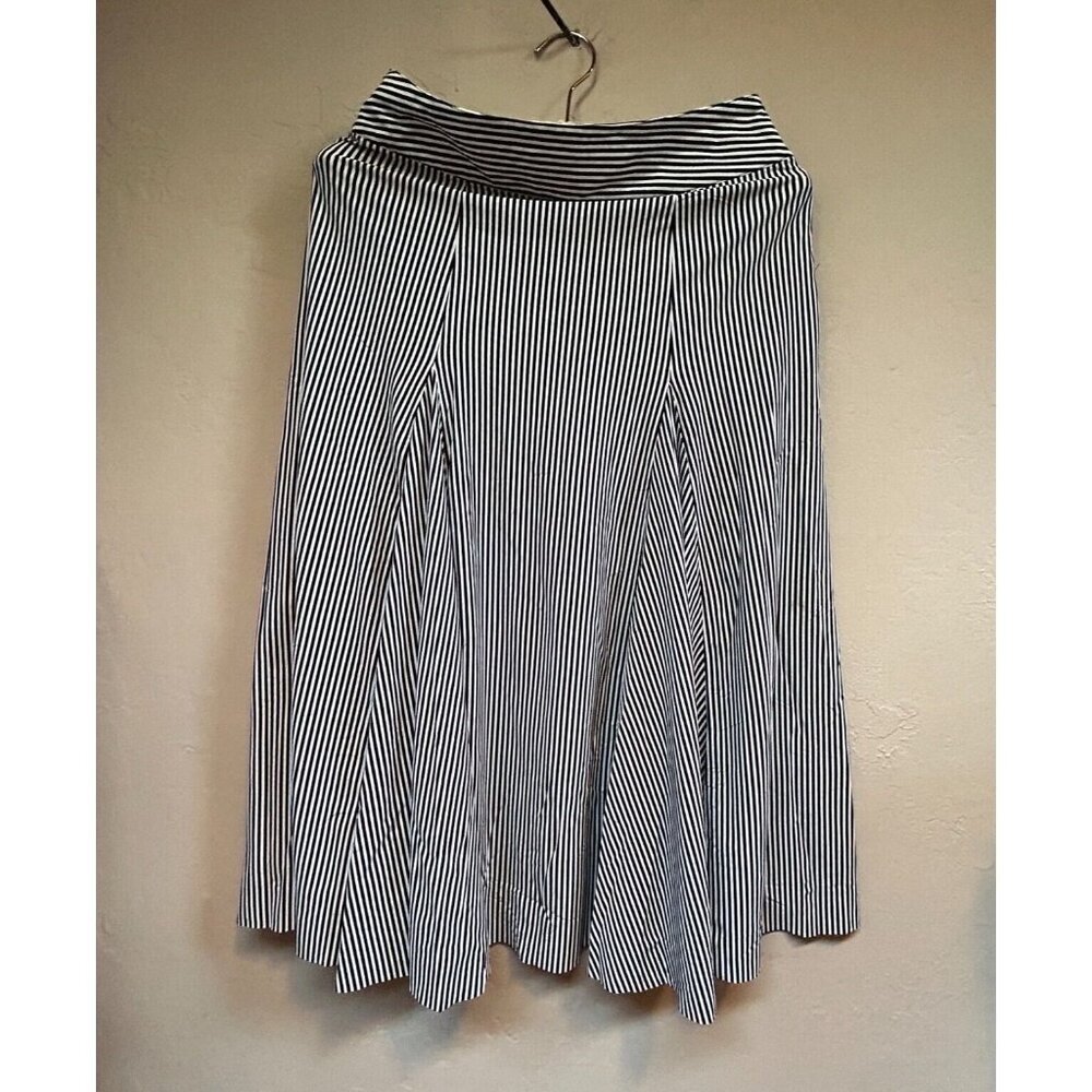 IRIE WASH Women's Size Large Black White Striped Pleats A-Line Midi Skirt France